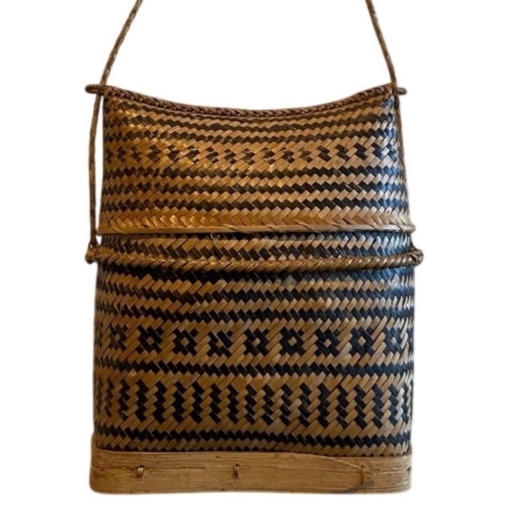 Vintage Handmade Woven Rattan‎ Basket Backpack Carrier Tribal Bag Philippiness